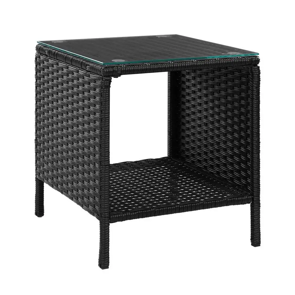 Outdoor Rattan Wicker Coffee Side Table Black Garden Patio Small Desk Storage Table