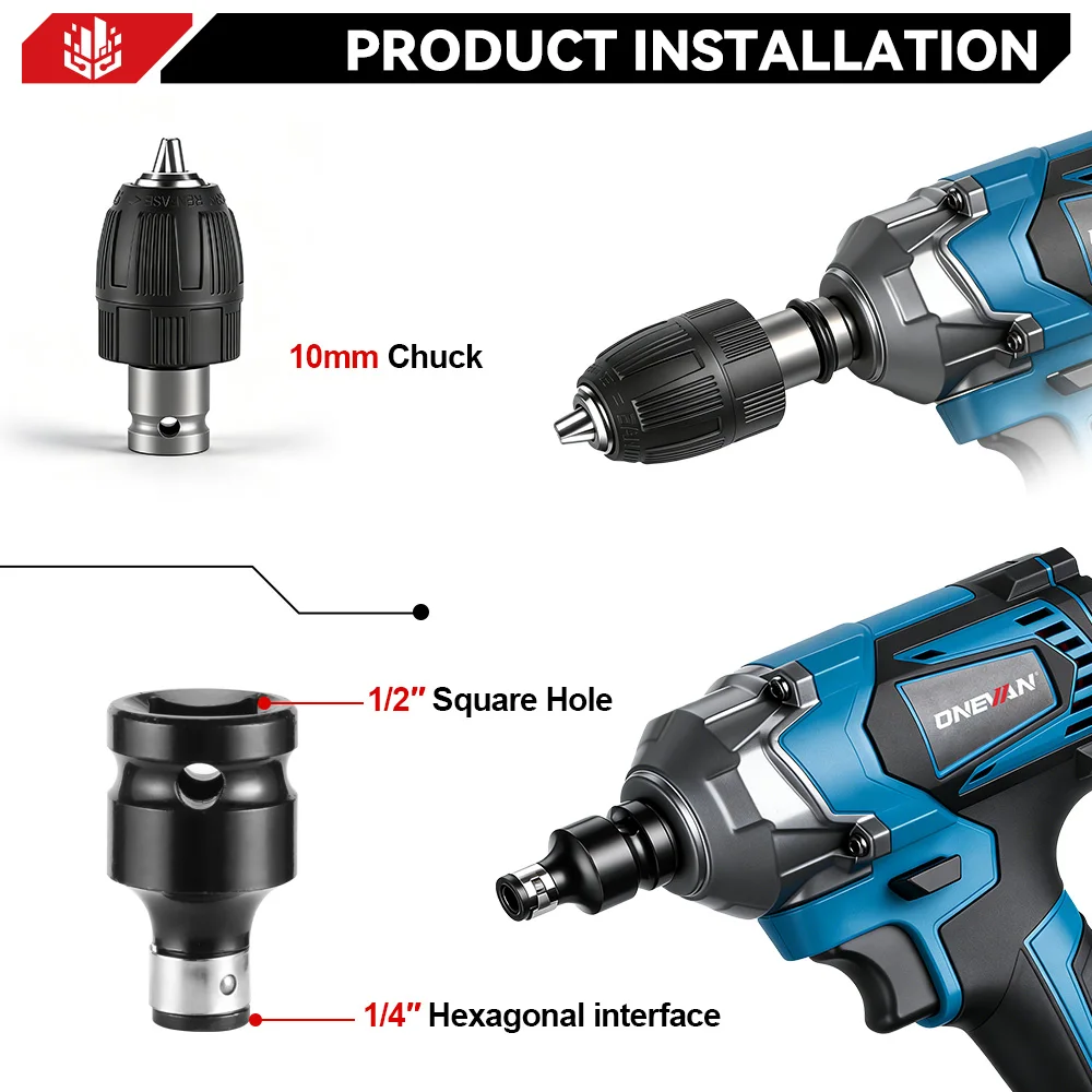 ONEVAN 1200N.M Torque Brushless Electric Impact Wrench Cordless 1/2Inch Car Repair Screwdriver Drill Tool For Makita Battery Pin