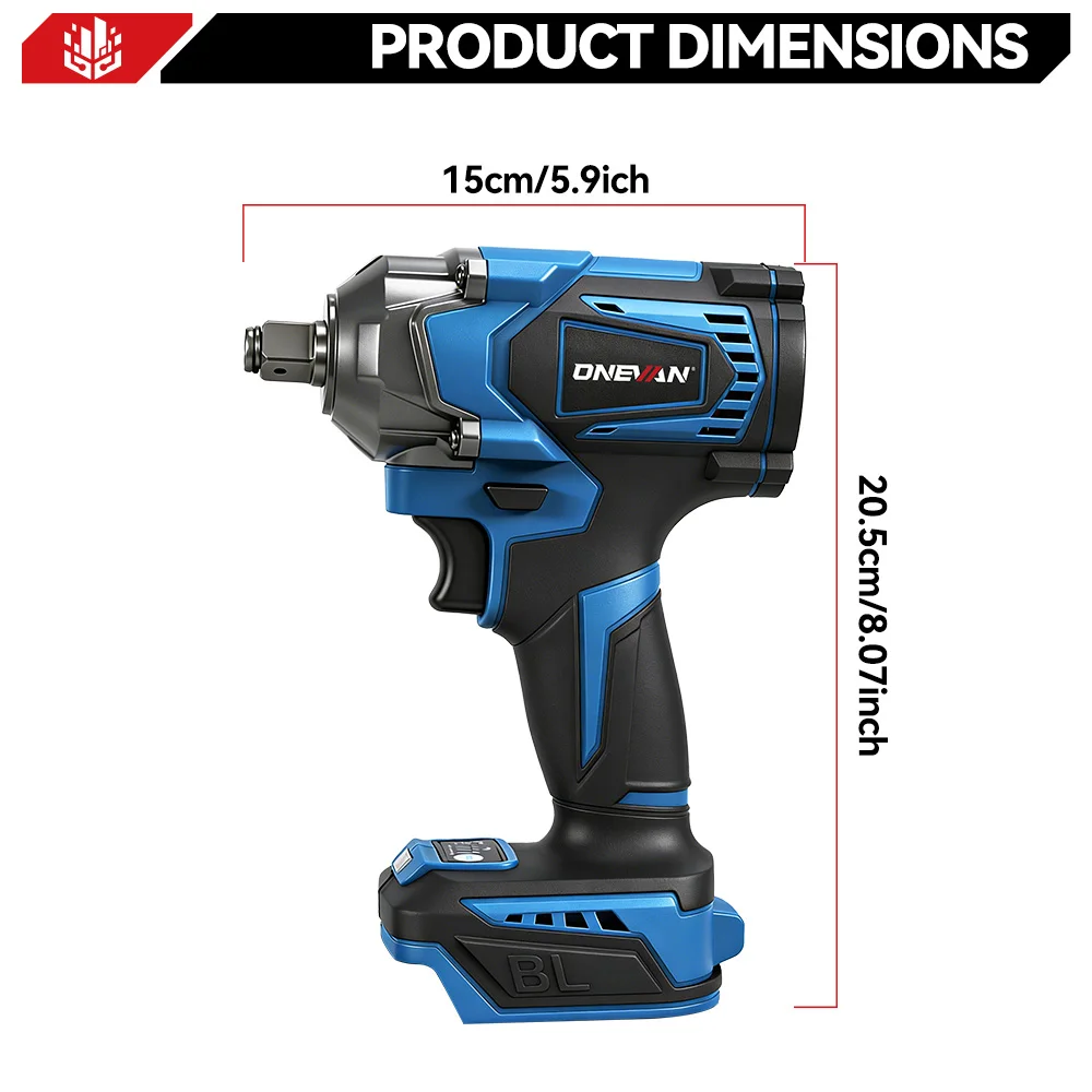 ONEVAN 1200N.M Torque Brushless Electric Impact Wrench Cordless 1/2Inch Car Repair Screwdriver Drill Tool For Makita Battery Pin