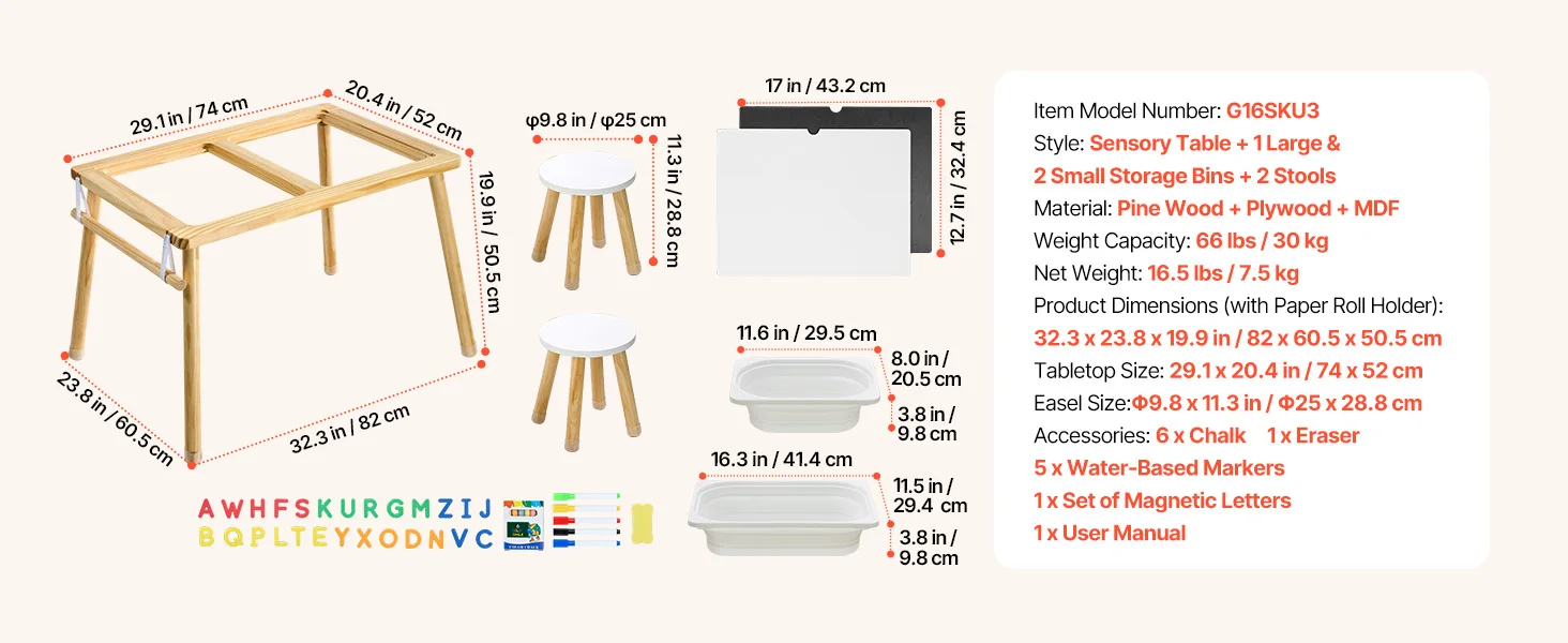 SucceBuy Wooden Sensory Table for Kids Activity with 3 Foldable Storage Bins&Double-Sided Board Indoor/Outdoor Drawing Studying