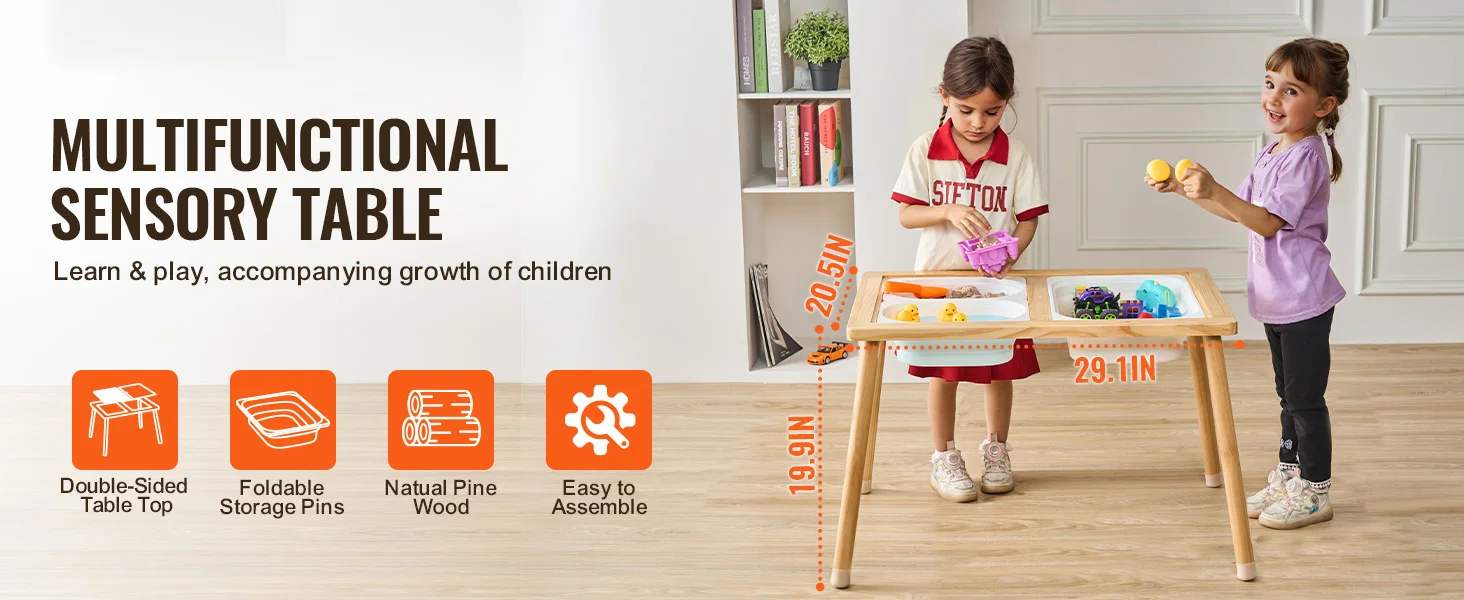 SucceBuy Wooden Sensory Table for Kids Activity with 3 Foldable Storage Bins&Double-Sided Board Indoor/Outdoor Drawing Studying