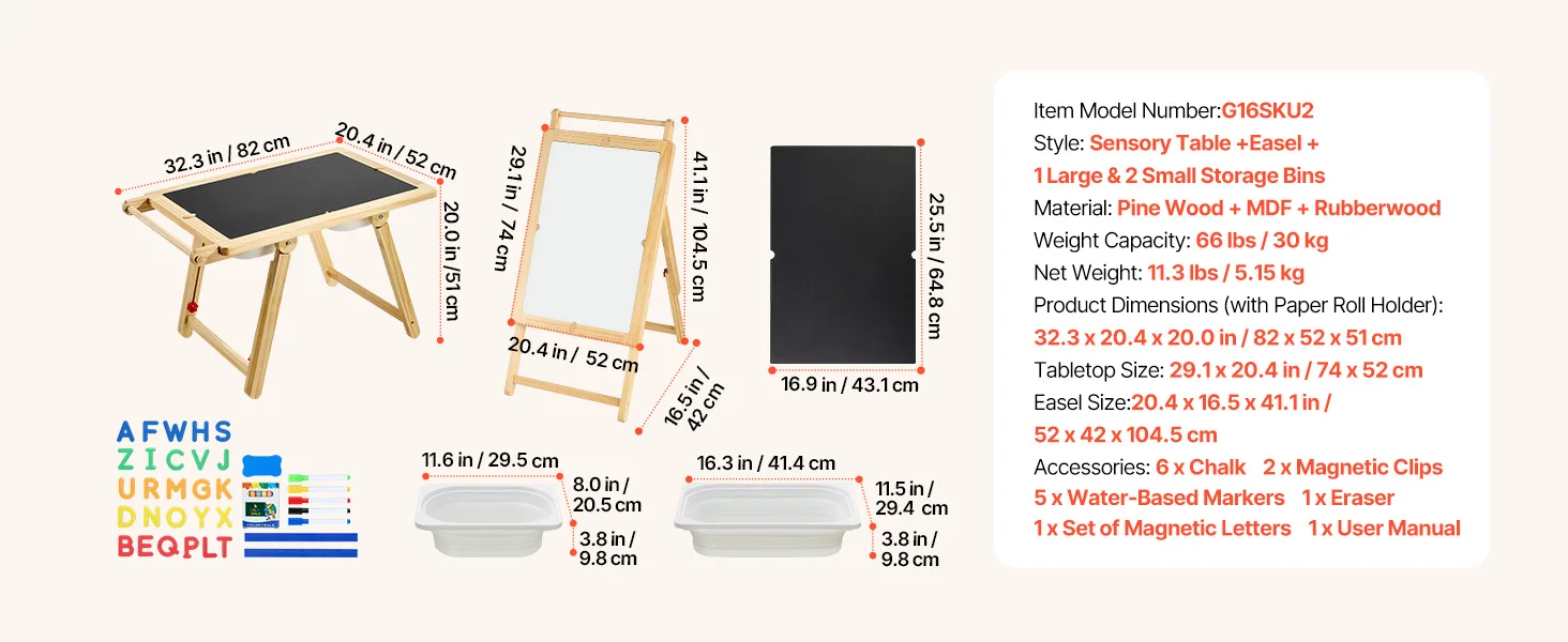 SucceBuy Wooden Sensory Table for Kids Activity with 3 Foldable Storage Bins&Double-Sided Board Indoor/Outdoor Drawing Studying