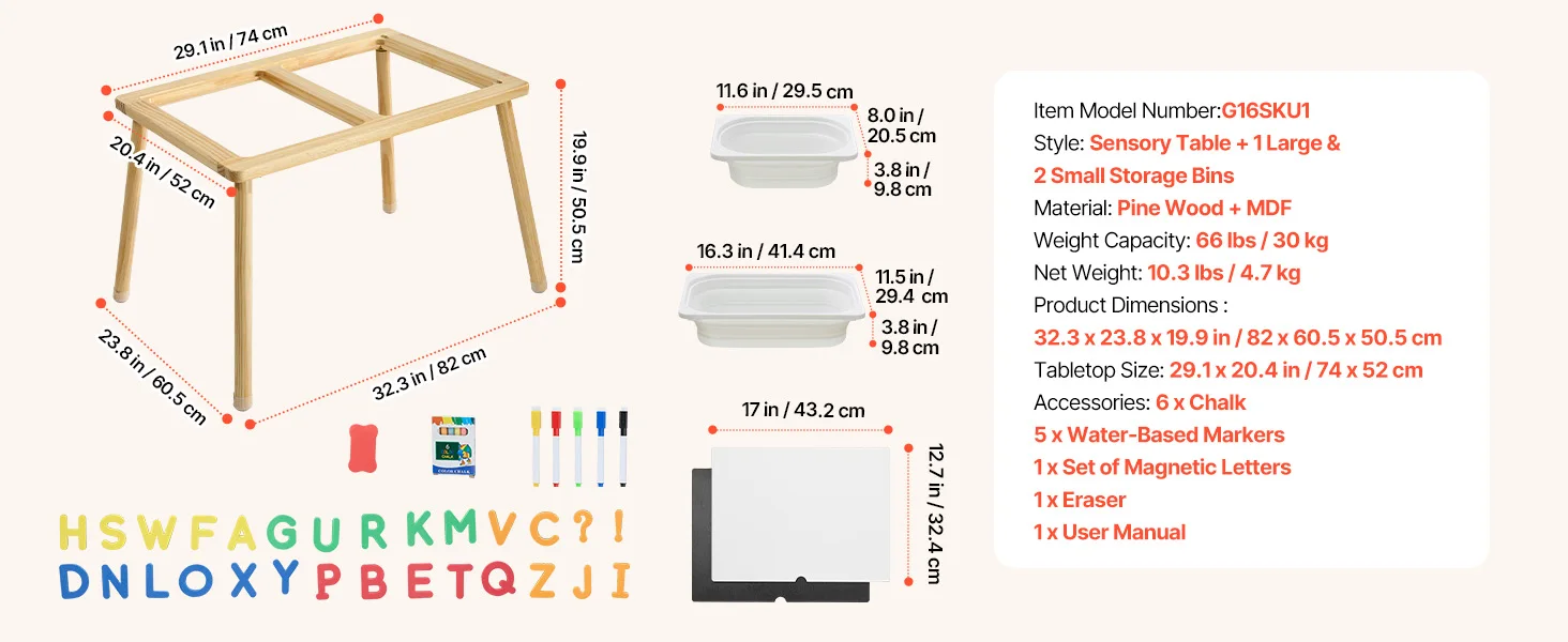 SucceBuy Wooden Sensory Table for Kids Activity with 3 Foldable Storage Bins&Double-Sided Board Indoor/Outdoor Drawing Studying