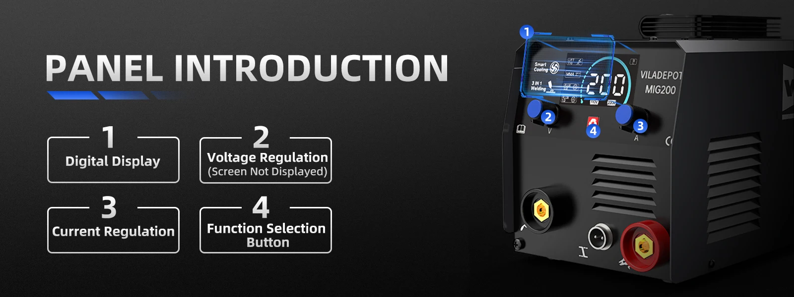 Viladepot 200A MIG Welder IGBT Inverter MIG200 3-in-1 Flux-cored Wire Without Gas/Lift TIG/MMA Welding Machine 220V