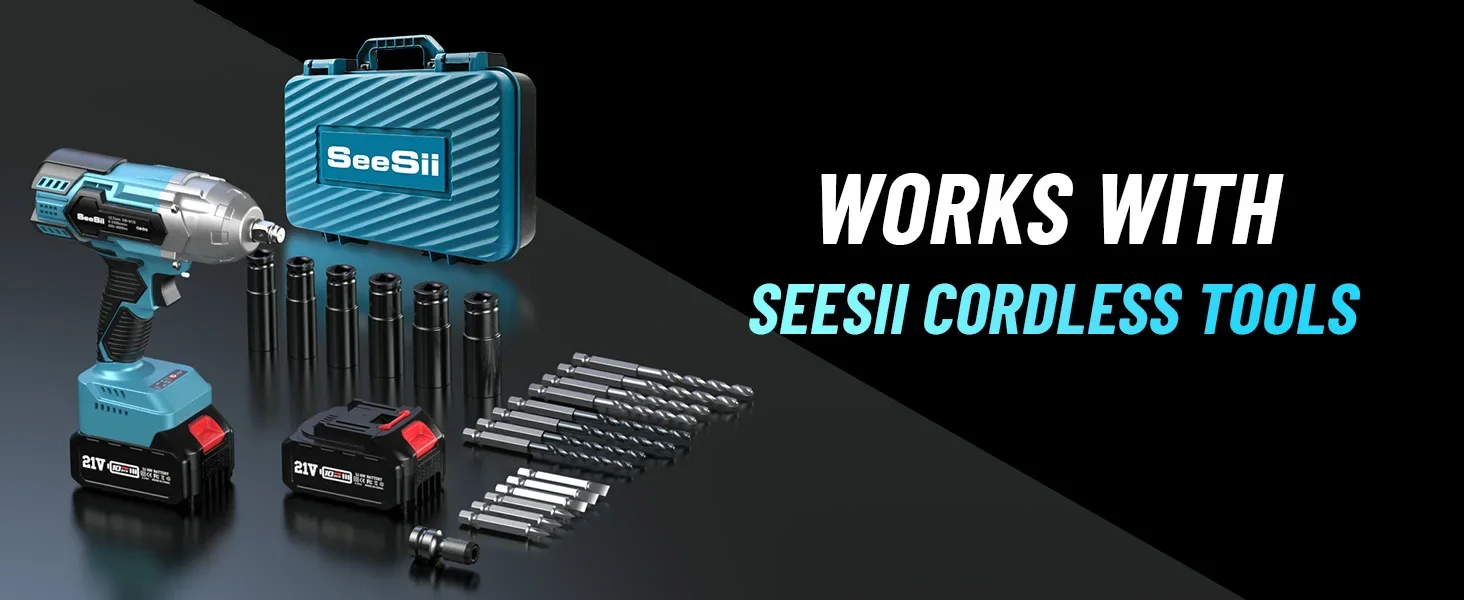 Seesii 3-in-1 Cordless Impact Wrench Electric 1/2" Brushless 650N.m Impact Gun Kit Handheld for Car Truck Tire with 2*4.0ah Batteries LED Light