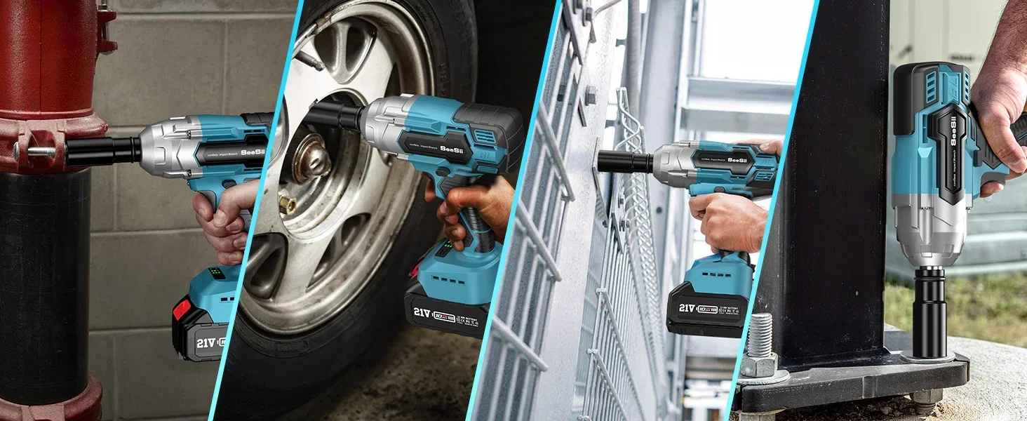 Seesii 3-in-1 Cordless Impact Wrench Electric 1/2" Brushless 650N.m Impact Gun Kit Handheld for Car Truck Tire with 2*4.0ah Batteries LED Light