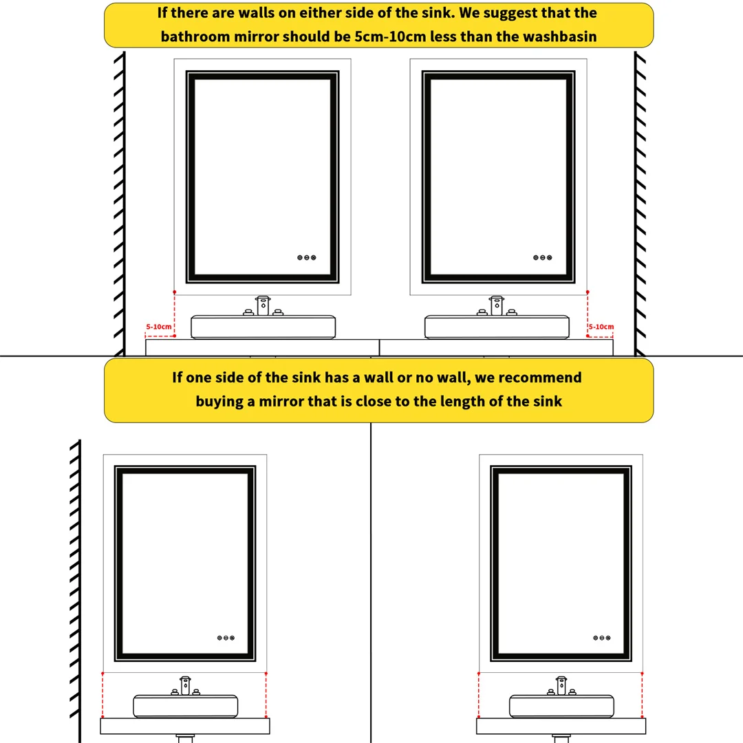 LUVODI 70*90cm Rectangle-shape Led Illuminated Bathroom Mirror for Shaving Makeup with Anti-fog Function Wall-mounted Backlit Vanity Mirror