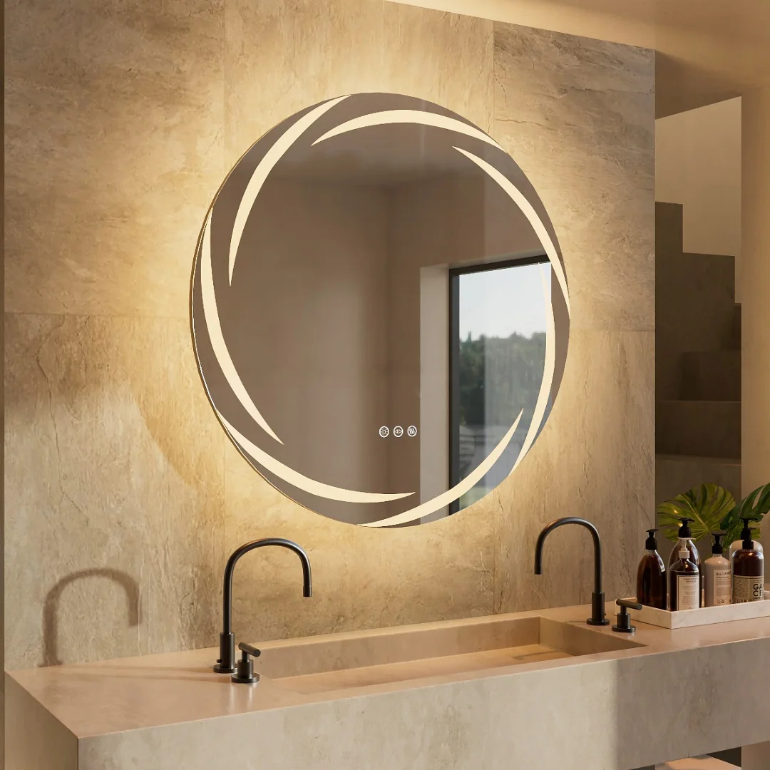 LUVODI 80CM Modern LED Bathroom Wall Mirror with Circle Backlight Illuminated Vanity Mirror with Defogging Feature for Bath