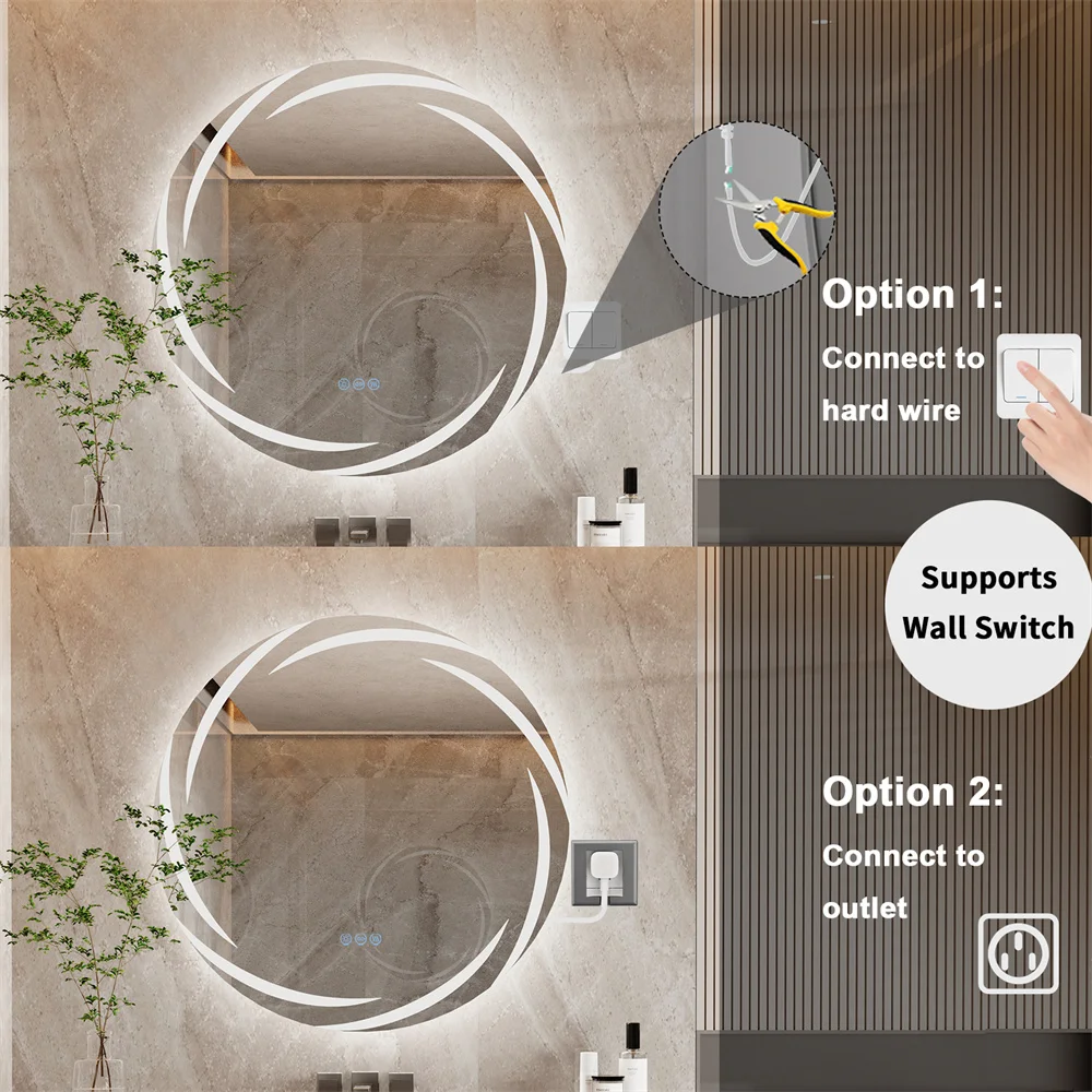 LUVODI 80CM Modern LED Bathroom Wall Mirror with Circle Backlight Illuminated Vanity Mirror with Defogging Feature for Bath