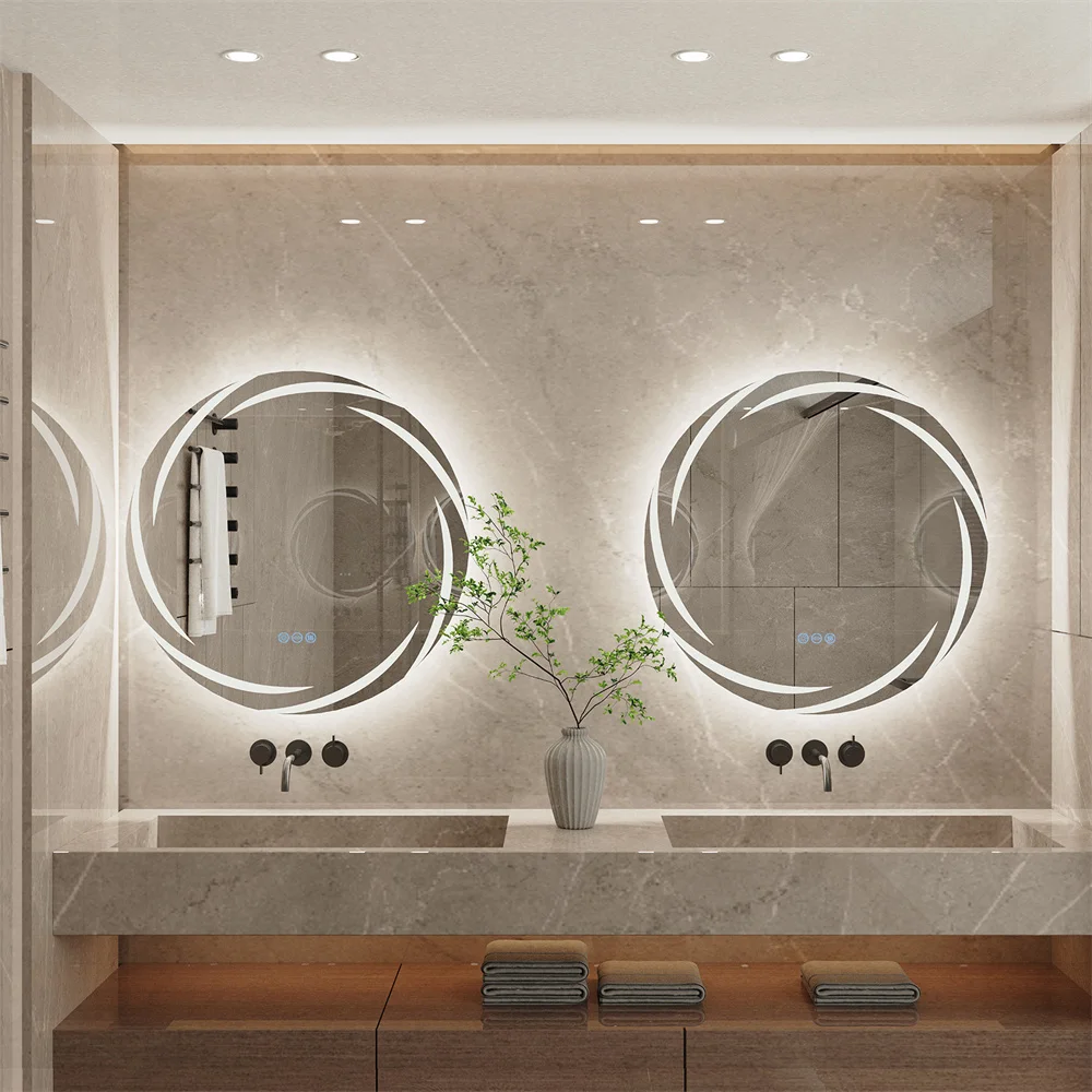 LUVODI 80CM Modern LED Bathroom Wall Mirror with Circle Backlight Illuminated Vanity Mirror with Defogging Feature for Bath