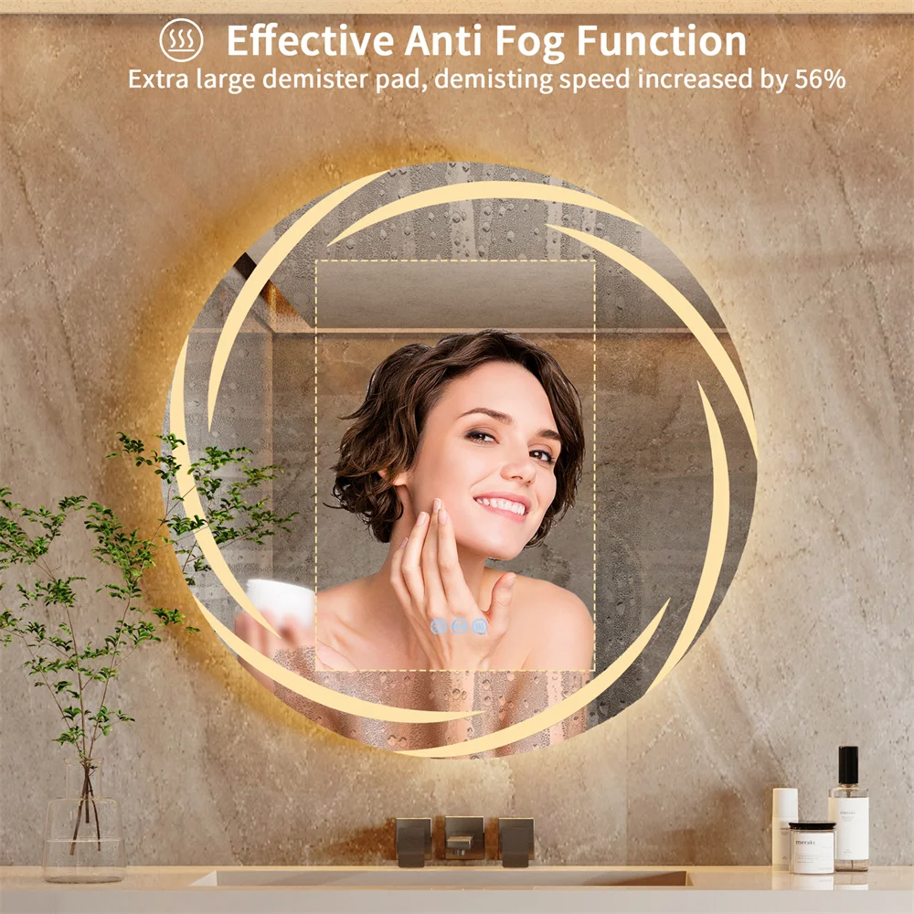 LUVODI 80CM Modern LED Bathroom Wall Mirror with Circle Backlight Illuminated Vanity Mirror with Defogging Feature for Bath