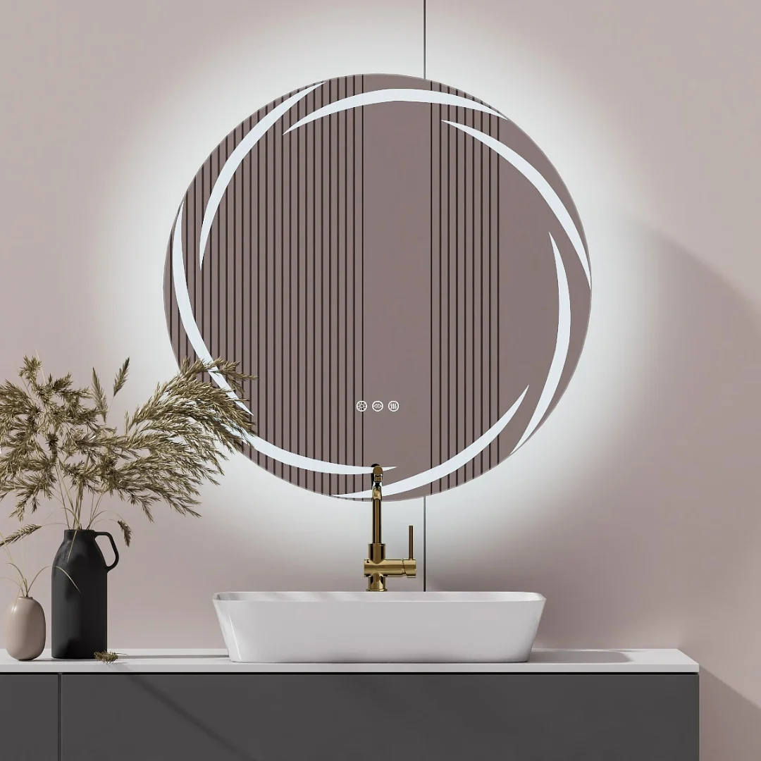 LUVODI 80CM Modern LED Bathroom Wall Mirror with Circle Backlight Illuminated Vanity Mirror with Defogging Feature for Bath