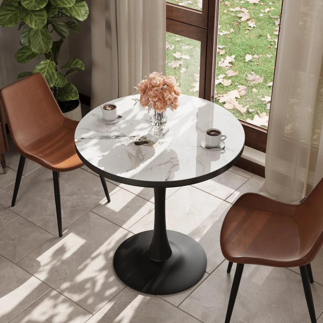 LUVODI 30" Round Leisure Dining Table,Kitchen Coffee Circle Table with Larger Pedestal Base for 2-3 People