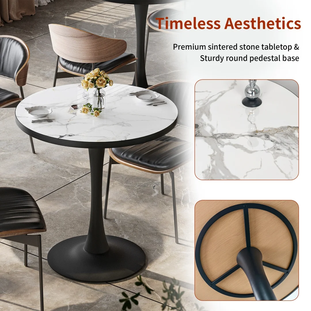 LUVODI 30" Round Leisure Dining Table,Kitchen Coffee Circle Table with Larger Pedestal Base for 2-3 People