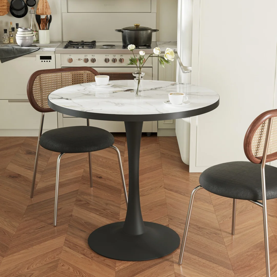 LUVODI 30" Round Leisure Dining Table,Kitchen Coffee Circle Table with Larger Pedestal Base for 2-3 People