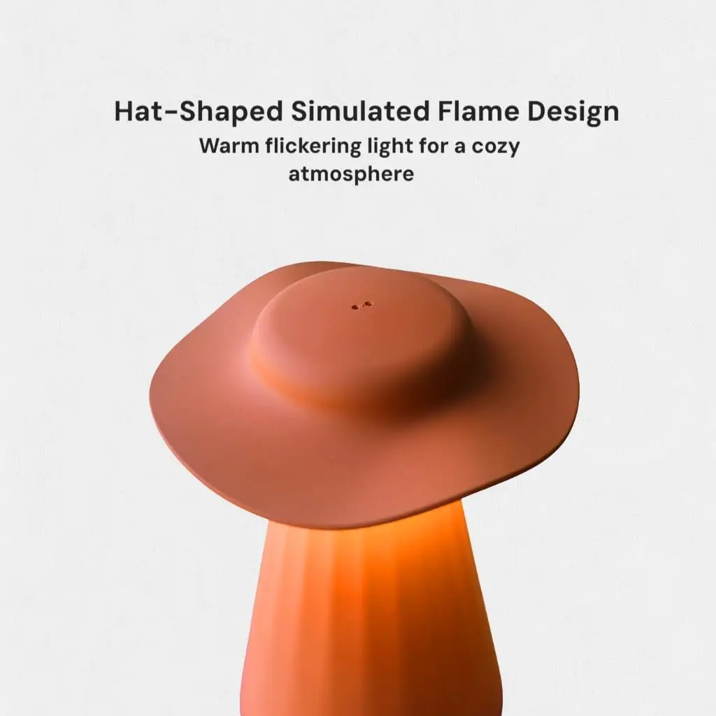 Wave Control LED Portable Table Lamp Rechargeable USB-C Bedside Lamp Simulated Flame Ambient Light for Bedroom Camping Bar