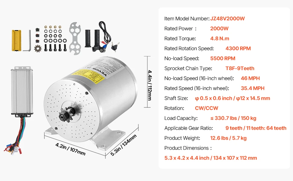 VEVOR 350/1800/2000/3000W Electric Powerful DC Motor Go Kart Electric Brushed Motor Electric Dirt Bike Motor Engine for E-Bike