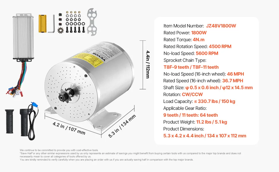 VEVOR 350/1800/2000/3000W Electric Powerful DC Motor Go Kart Electric Brushed Motor Electric Dirt Bike Motor Engine for E-Bike