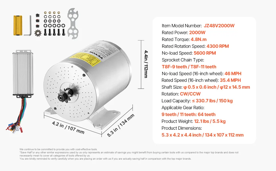 VEVOR 350/1800/2000/3000W Electric Powerful DC Motor Go Kart Electric Brushed Motor Electric Dirt Bike Motor Engine for E-Bike