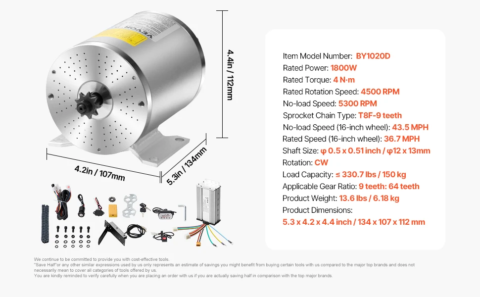 VEVOR 350/1800/2000/3000W Electric Powerful DC Motor Go Kart Electric Brushed Motor Electric Dirt Bike Motor Engine for E-Bike