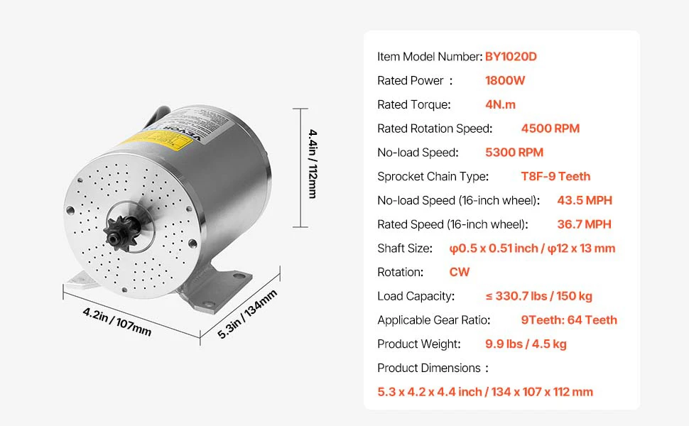 VEVOR 350/1800/2000/3000W Electric Powerful DC Motor Go Kart Electric Brushed Motor Electric Dirt Bike Motor Engine for E-Bike