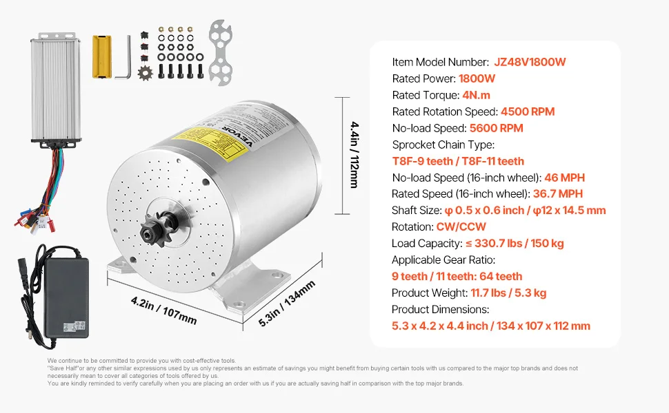 VEVOR 350/1800/2000/3000W Electric Powerful DC Motor Go Kart Electric Brushed Motor Electric Dirt Bike Motor Engine for E-Bike