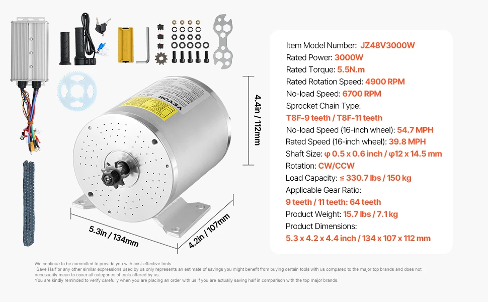 VEVOR 350/1800/2000/3000W Electric Powerful DC Motor Go Kart Electric Brushed Motor Electric Dirt Bike Motor Engine for E-Bike