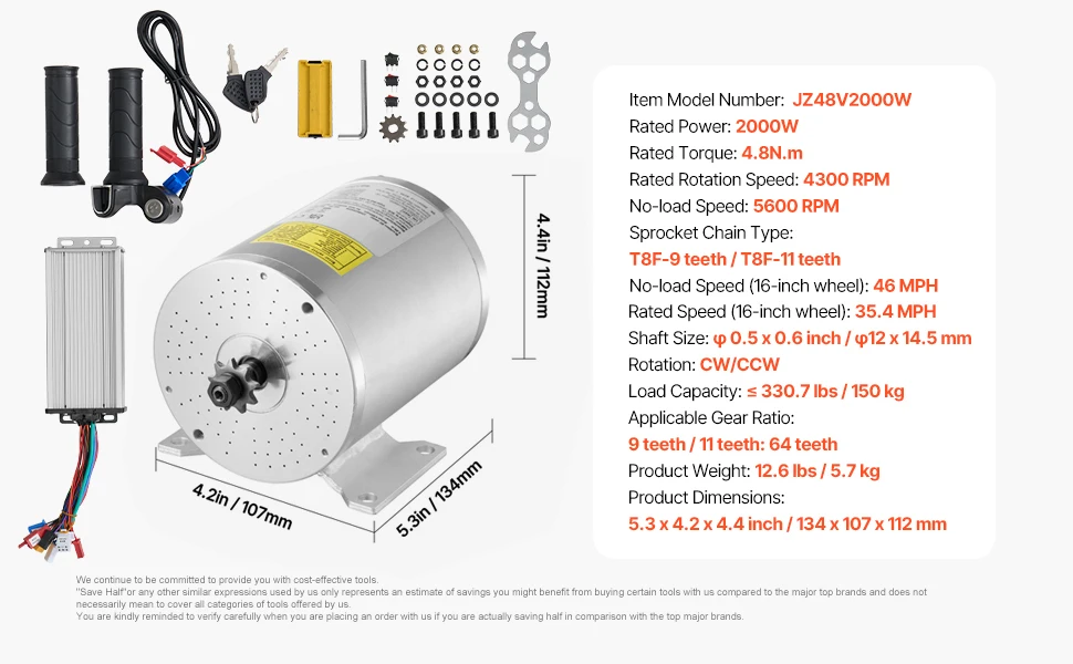 VEVOR 350/1800/2000/3000W Electric Powerful DC Motor Go Kart Electric Brushed Motor Electric Dirt Bike Motor Engine for E-Bike