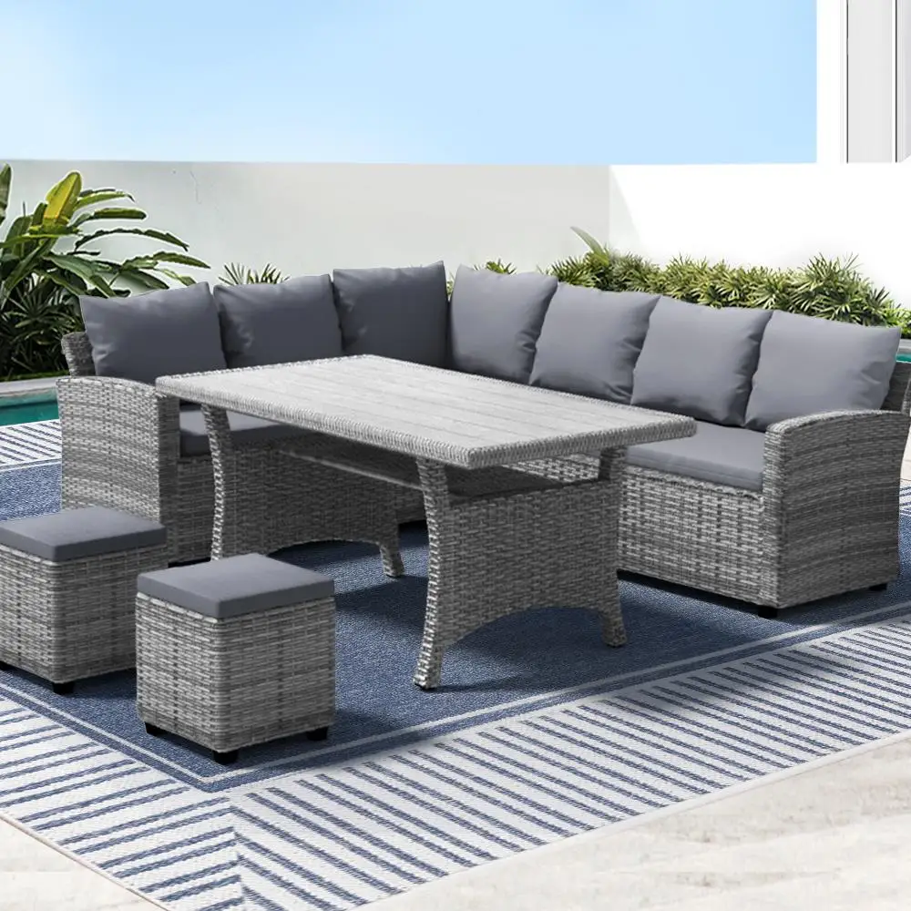 8 Seater Outdoor Wicker Dining Set Table and Chairs Patio Garden Furniture Set