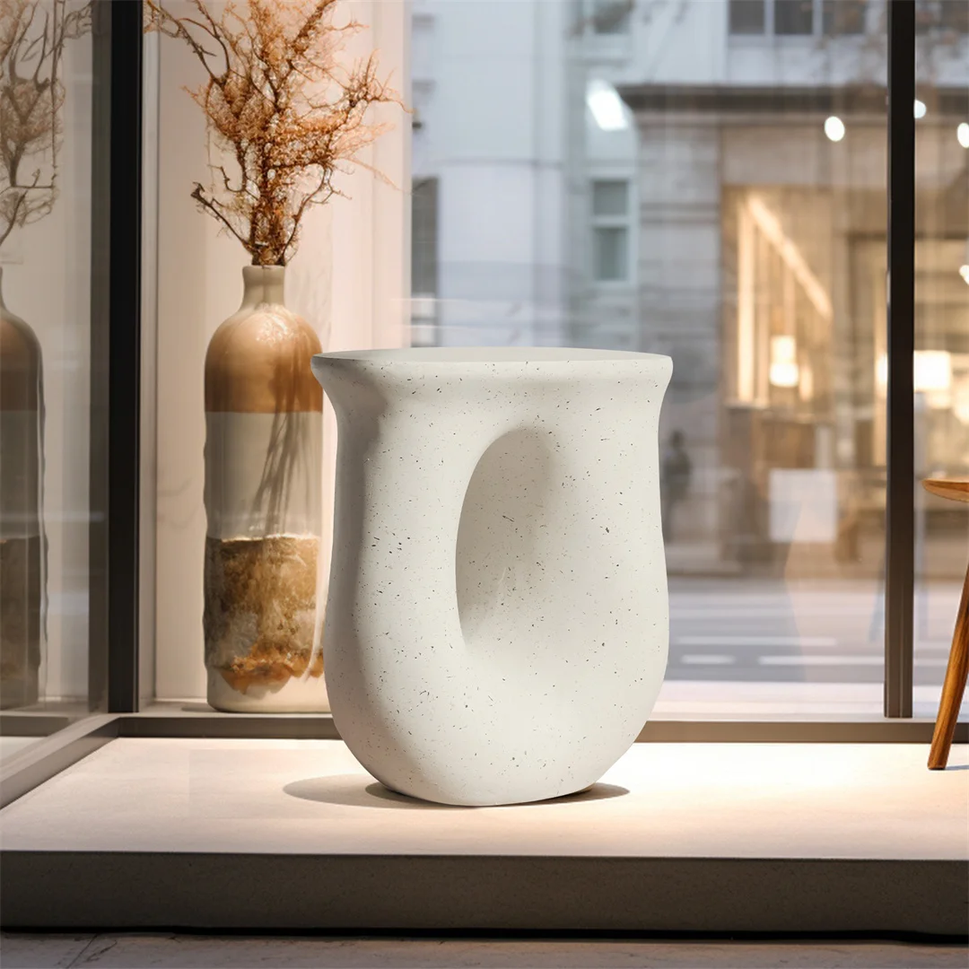 LUVODI Modern U-Shaped Geometric Concrete Accent Table Lightweight Garden Stool Decorative Side Table for Indoor And Outdoor Use