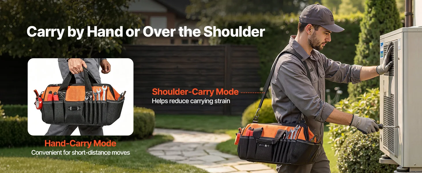 SucceBuy 15.7in Tool Bag with 33 Pockets, Portable Organizer with Soft Handle, Large Zipper&Adjustable Shoulder Strap for Tools