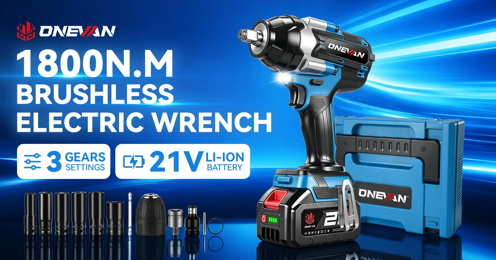 ONEVAN 1800N.M Torque Brushless Electric Impact Wrench 1/2 inch Cordless Drill Car Repair Power Tool For Makita 18V Battery Pin