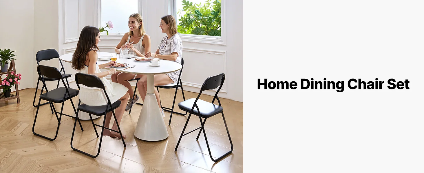 SucceBuy 4/6Pack Folding Chairs Foldable Leather Chairs with Heavy Duty Metal Frame&Padded Cushion Stackable Seats for Home Yard