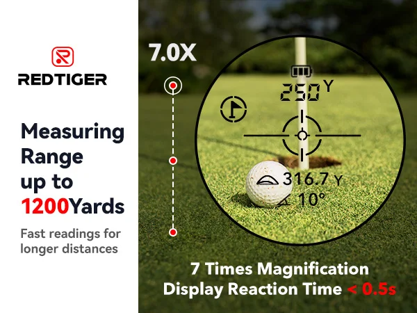 REDTIGER C001B Golf Rangefinder with Slope 1000M 1200 Yards Laser Range Finder Golf 7X Magnification Rechargeable Range Finder