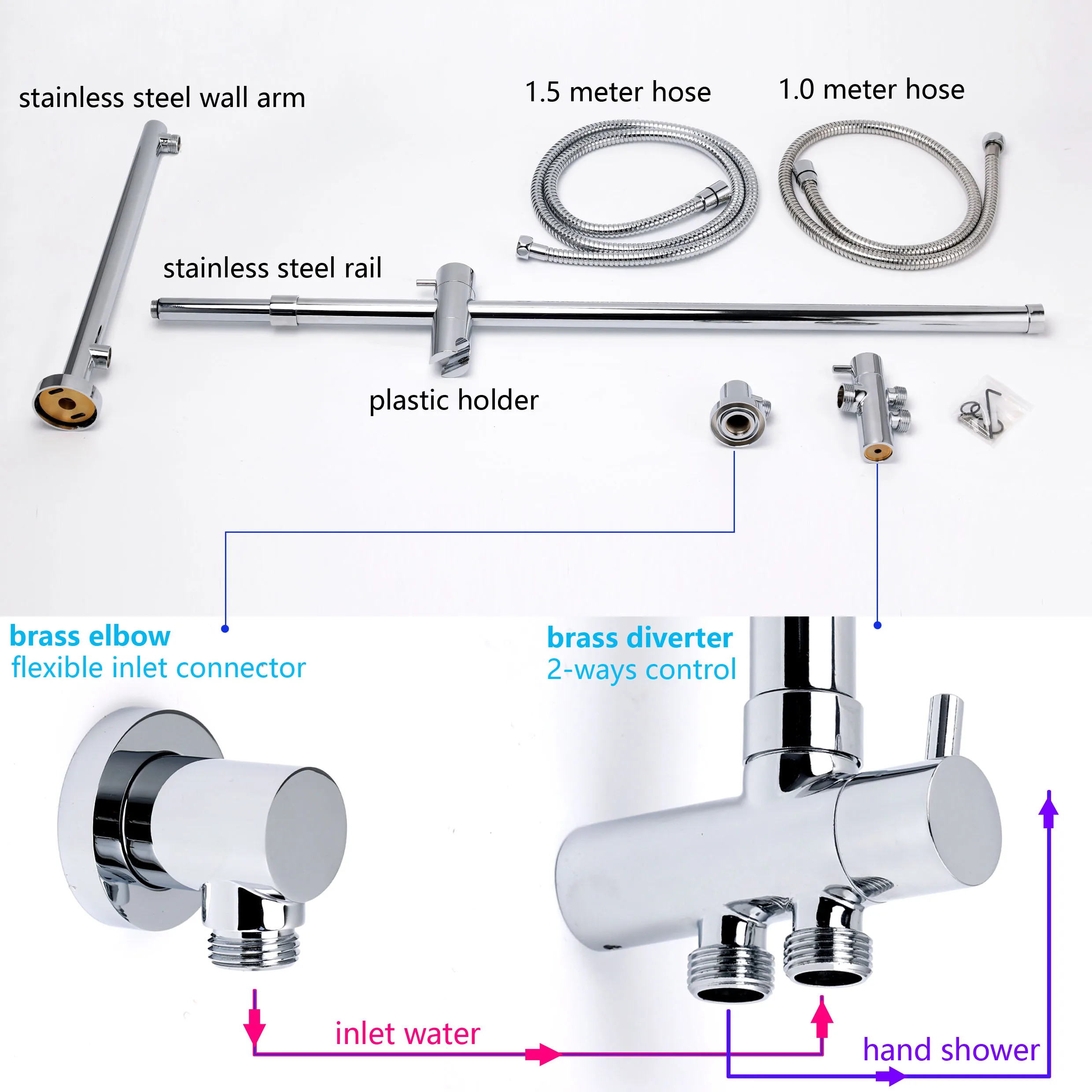 **Sydney Stock** KYLINS WELS 9" Rain Shower Head Adjustable Sliding Rail Set Dual Hose Twin Head Chrome