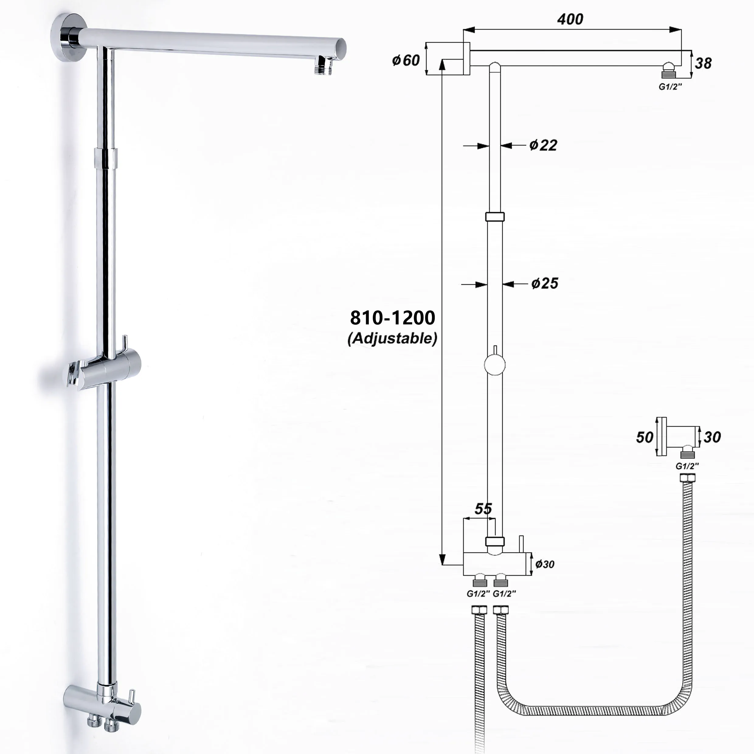 **Sydney Stock** KYLINS WELS 9" Rain Shower Head Adjustable Sliding Rail Set Dual Hose Twin Head Chrome