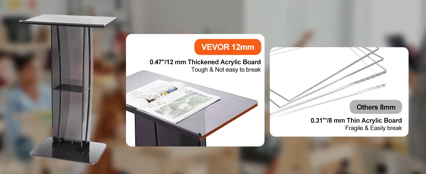 SucceBuy 47" Acrylic Podium Stand Floor-Standing Clear Pulpit Acrylic Desktop Lecterns w/ Storage Shelf for Office Church School