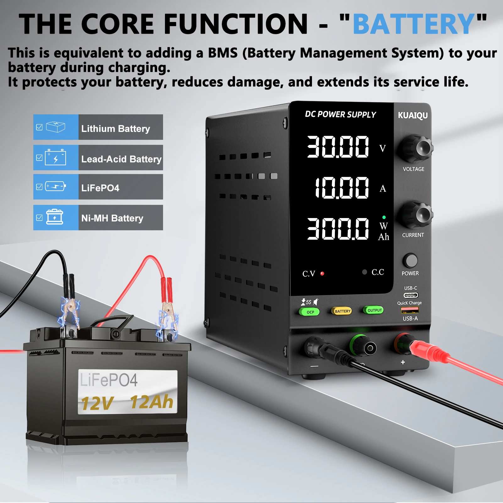 KUAIQU DC Lab Power Supply 30V 60V 120V Adjustable Voltage Regulator Preset Voltage Current Fast Charging Bench DC Power Supply