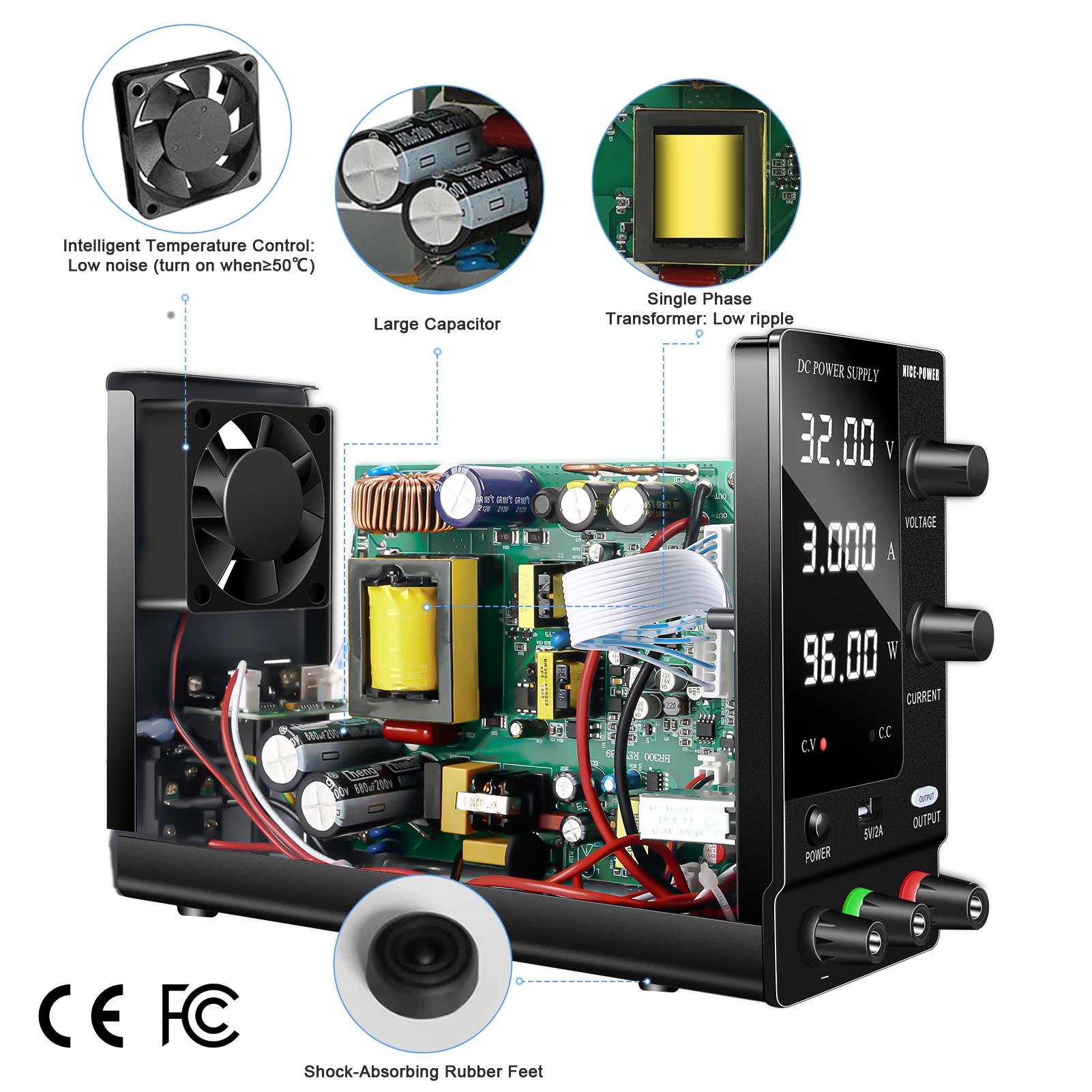 KUAIQU DC Lab Power Supply 30V 60V 120V Adjustable Voltage Regulator Preset Voltage Current Fast Charging Bench DC Power Supply
