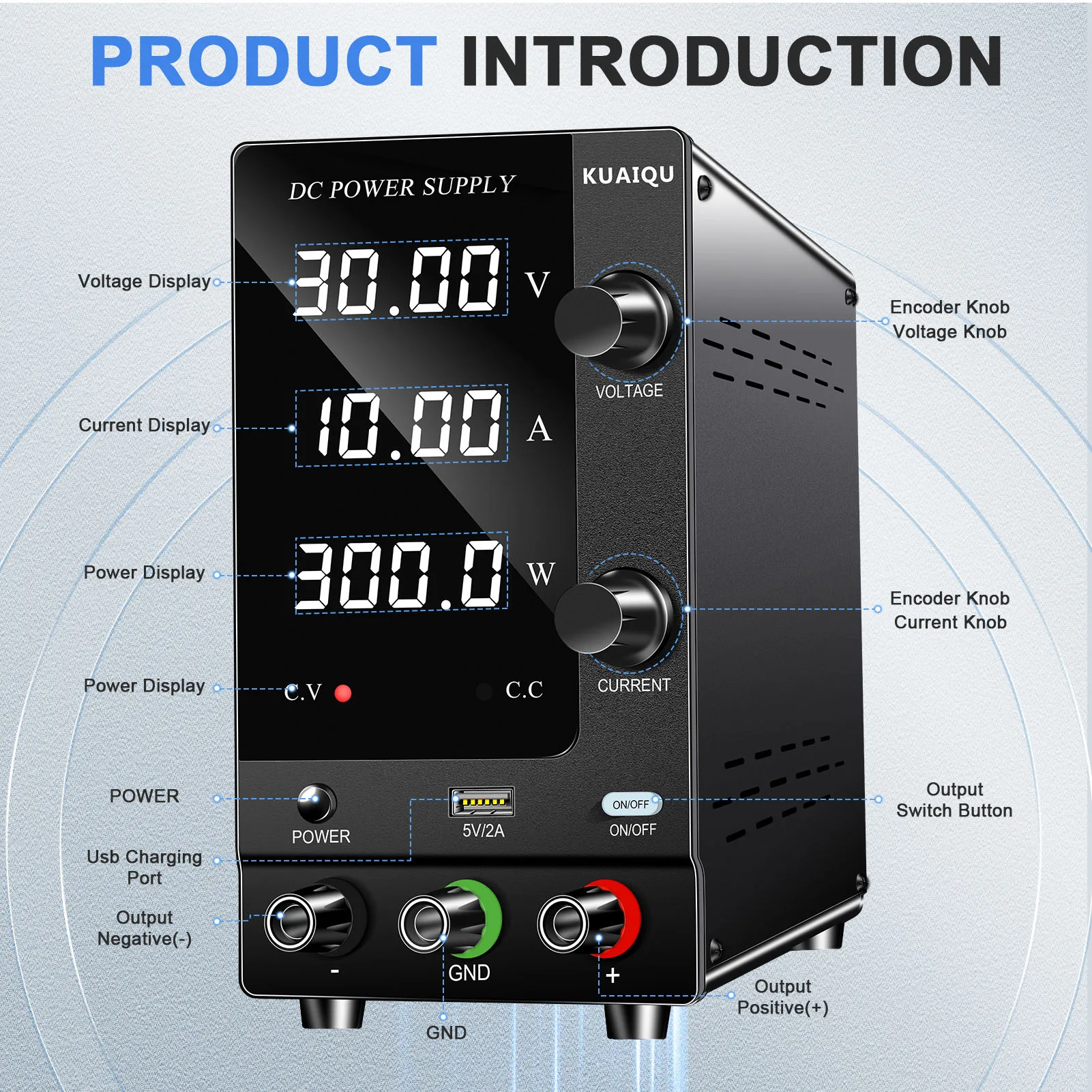 KUAIQU DC Lab Power Supply 30V 60V 120V Adjustable Voltage Regulator Preset Voltage Current Fast Charging Bench DC Power Supply