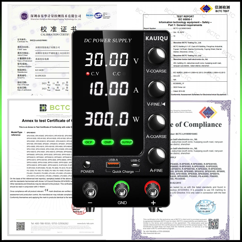 KUAIQU DC Lab Power Supply 30V 60V 120V Adjustable Voltage Regulator Preset Voltage Current Fast Charging Bench DC Power Supply