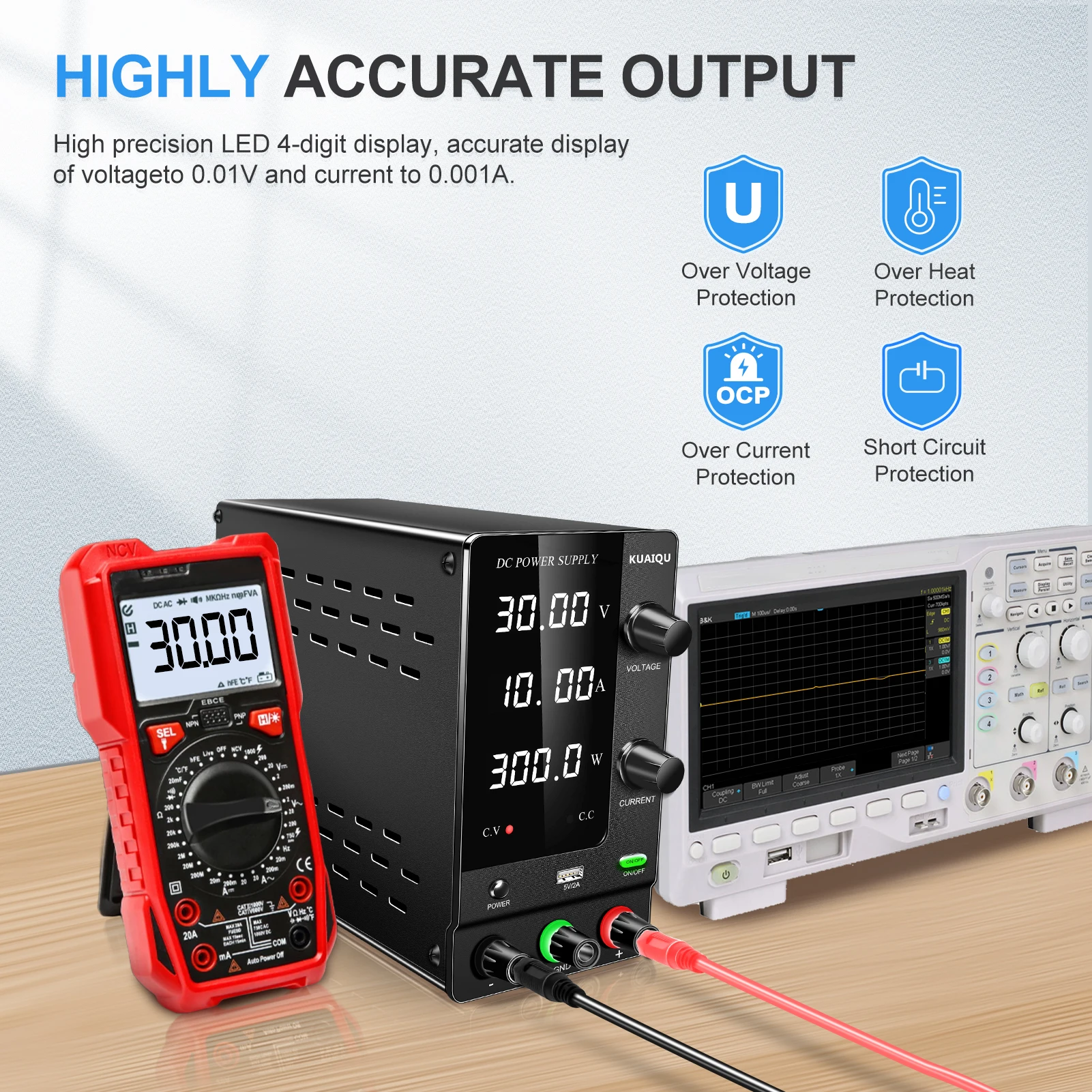 KUAIQU DC Lab Power Supply 30V 60V 120V Adjustable Voltage Regulator Preset Voltage Current Fast Charging Bench DC Power Supply