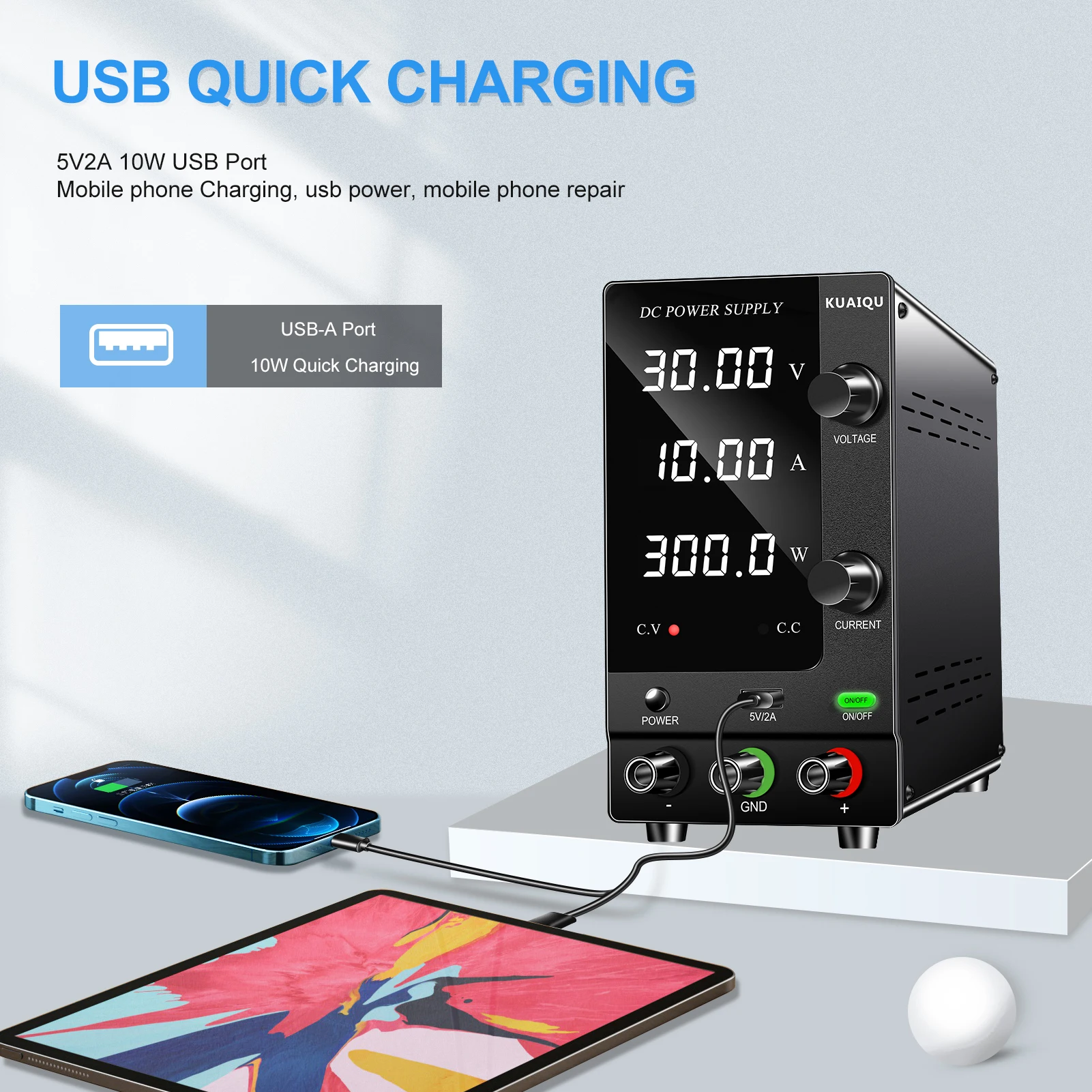 KUAIQU DC Lab Power Supply 30V 60V 120V Adjustable Voltage Regulator Preset Voltage Current Fast Charging Bench DC Power Supply