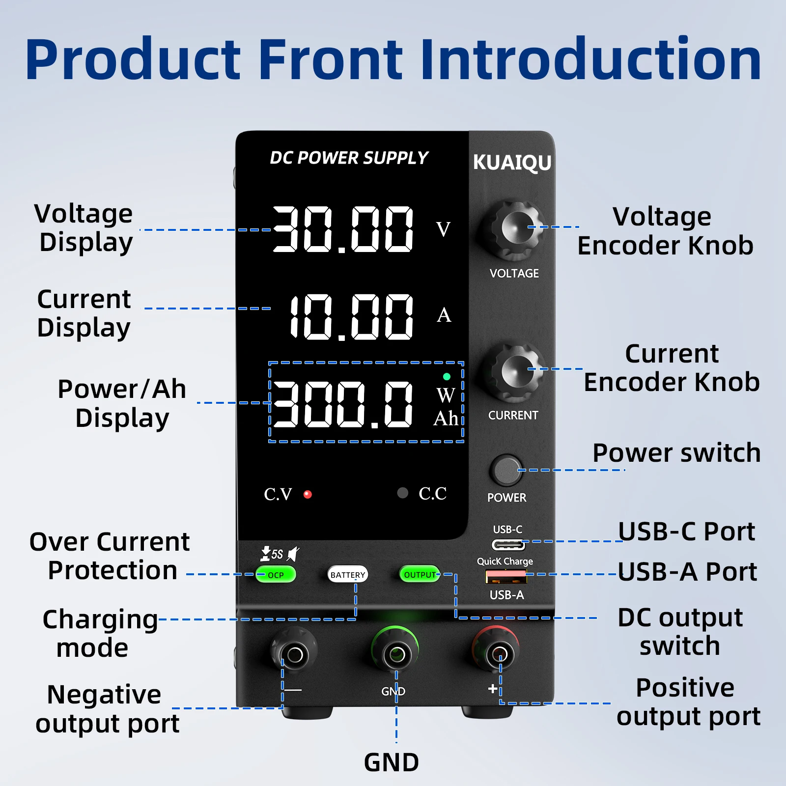 KUAIQU DC Lab Power Supply 30V 60V 120V Adjustable Voltage Regulator Preset Voltage Current Fast Charging Bench DC Power Supply