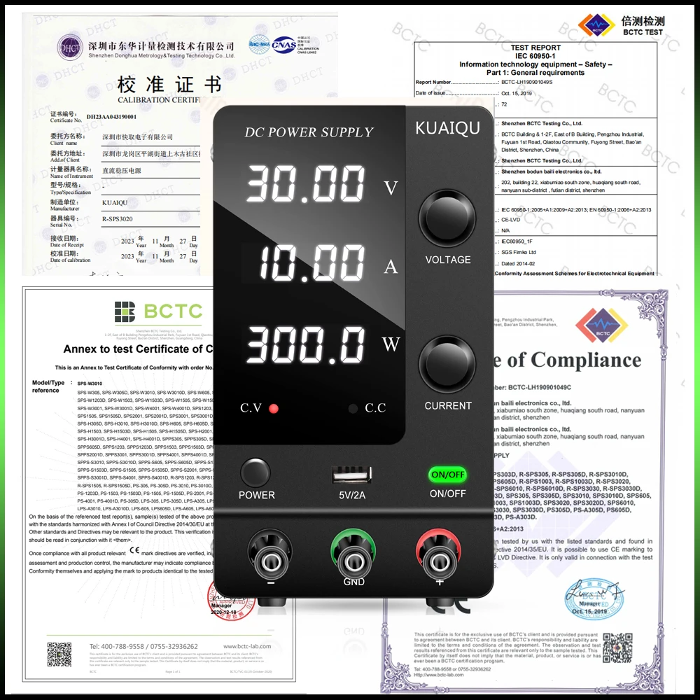 KUAIQU DC Lab Power Supply 30V 60V 120V Adjustable Voltage Regulator Preset Voltage Current Fast Charging Bench DC Power Supply