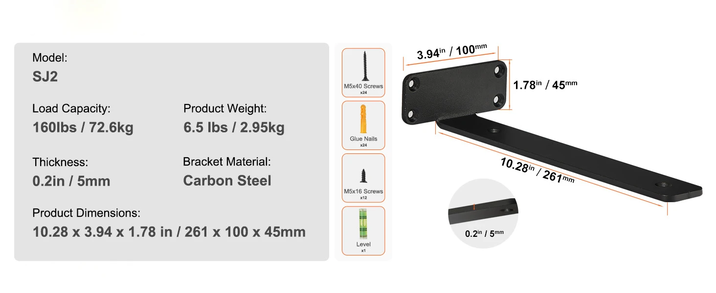 SucceBuy Shelf Bracket 12”x4”x1.6” 6 Pcs Heavy Duty Floating Shelf Brackets Brackets for Shelves 5mm Thick Matte L Shelf Bracket