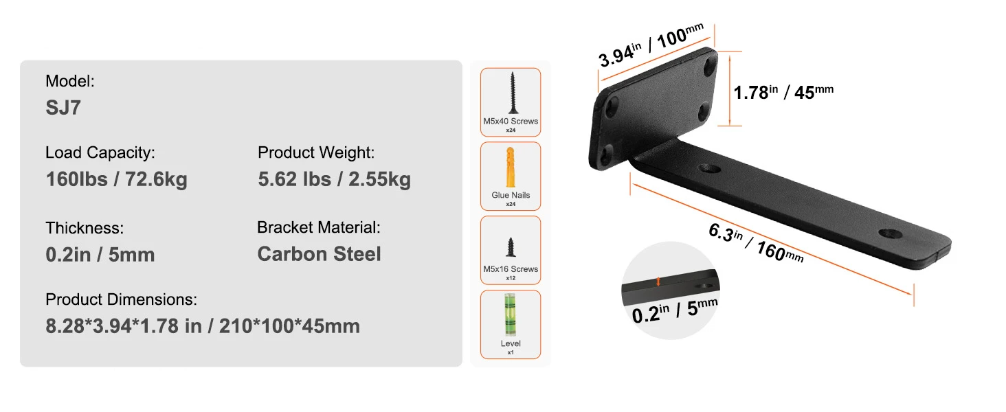 SucceBuy Shelf Bracket 12”x4”x1.6” 6 Pcs Heavy Duty Floating Shelf Brackets Brackets for Shelves 5mm Thick Matte L Shelf Bracket