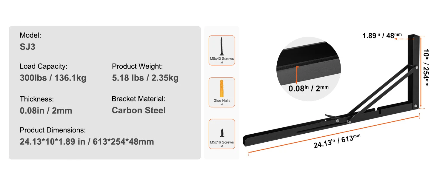 SucceBuy Shelf Bracket 12”x4”x1.6” 6 Pcs Heavy Duty Floating Shelf Brackets Brackets for Shelves 5mm Thick Matte L Shelf Bracket
