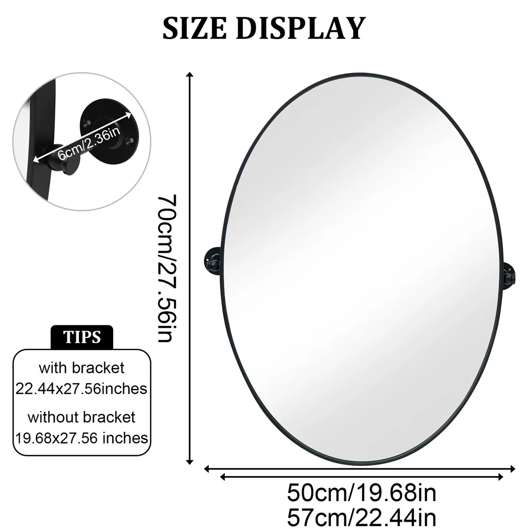 LUVODI Tilting Bathroom Mirror: 20”x28” Oval Black Pivot Mirror Wall Mounted Vanity Mrror