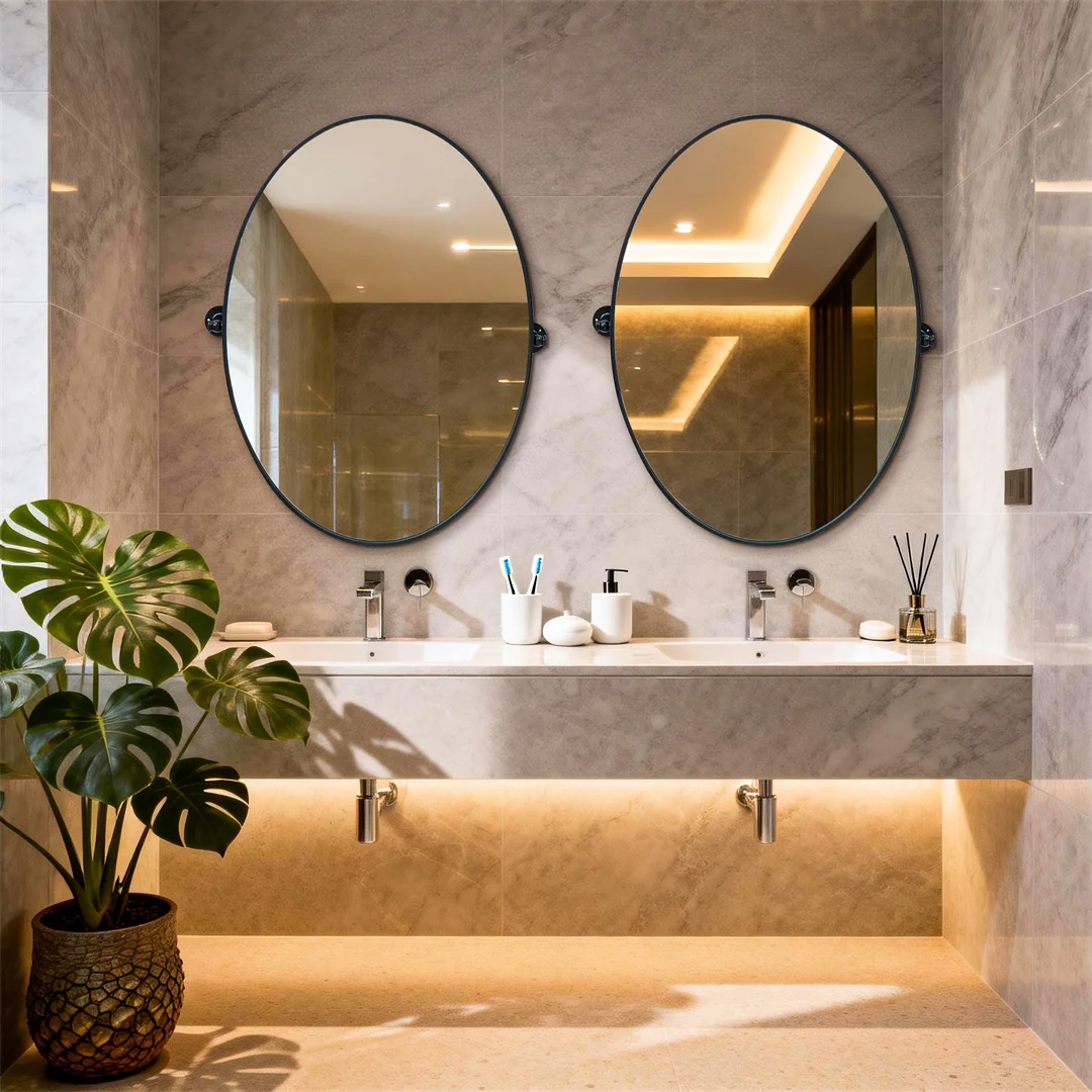 LUVODI Tilting Bathroom Mirror: 20”x28” Oval Black Pivot Mirror Wall Mounted Vanity Mrror